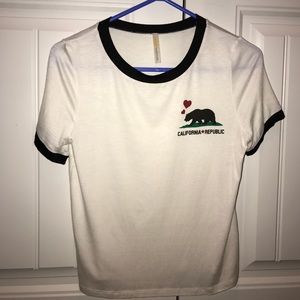 a white california republic crop top