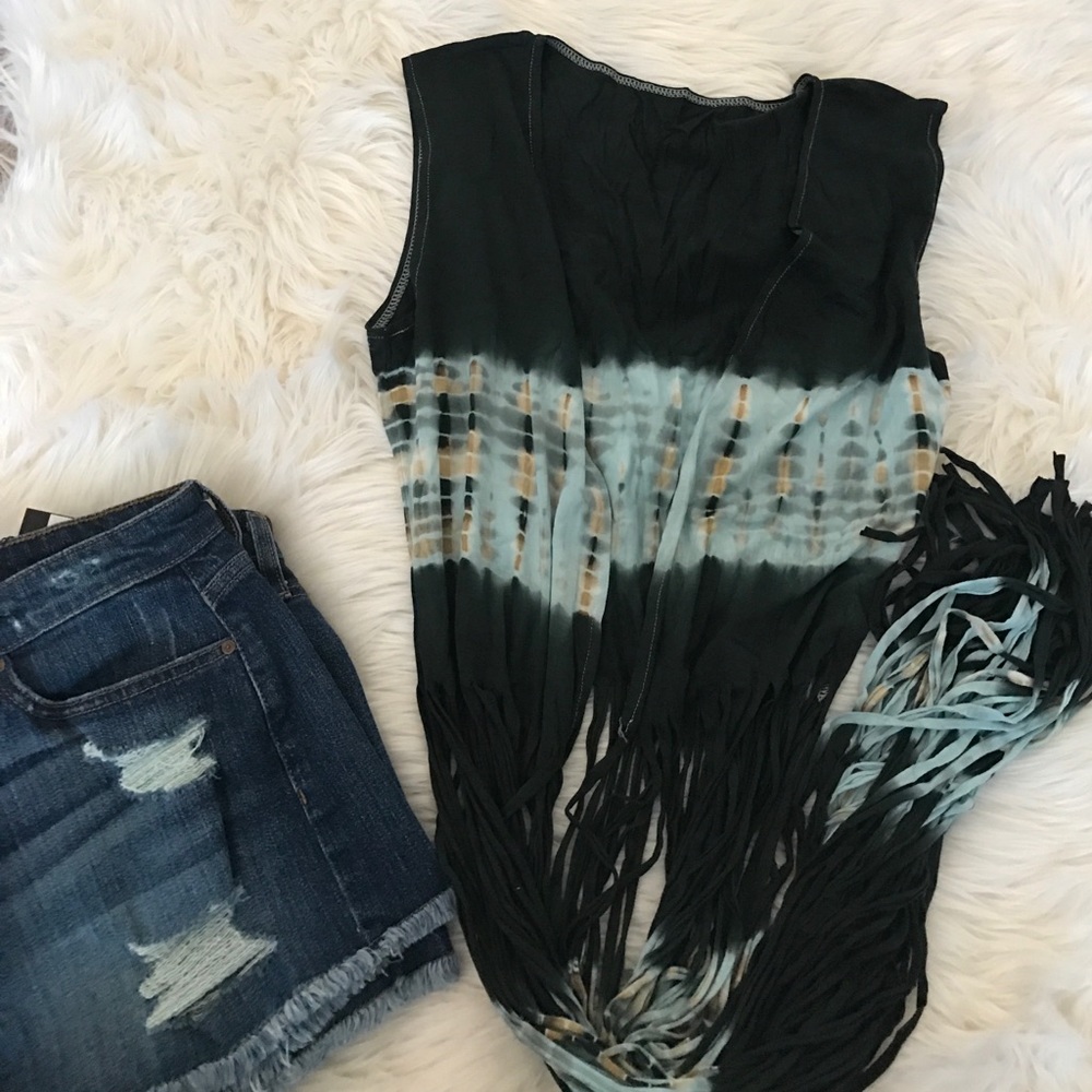 Final Sale Tie Dye Fringe Hippie Chic Vest - Picture 2 of 8