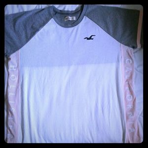 Hollister pink/grey/white shirt