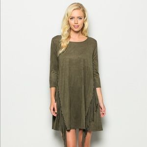 OLIVE TASSEL SUEDE FRINGE DRESS
