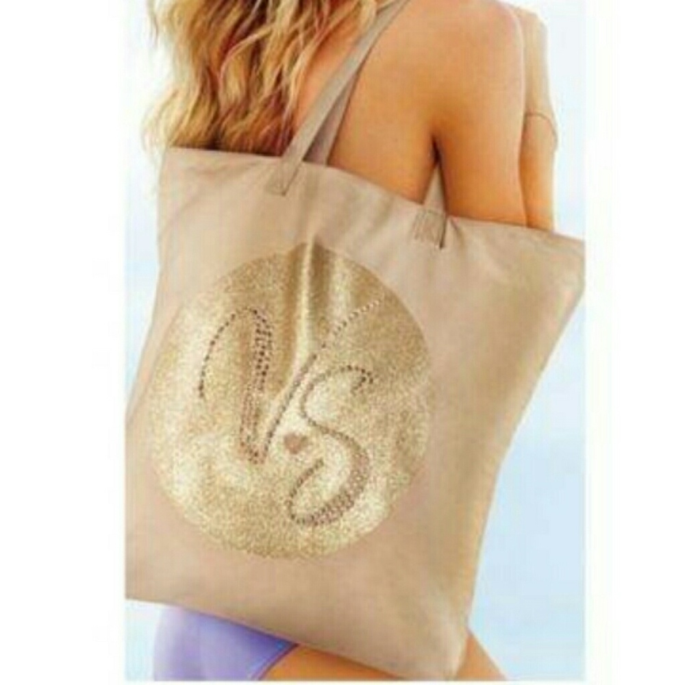 Victoria's Secret Tan and Glitter Gold beach Tote!