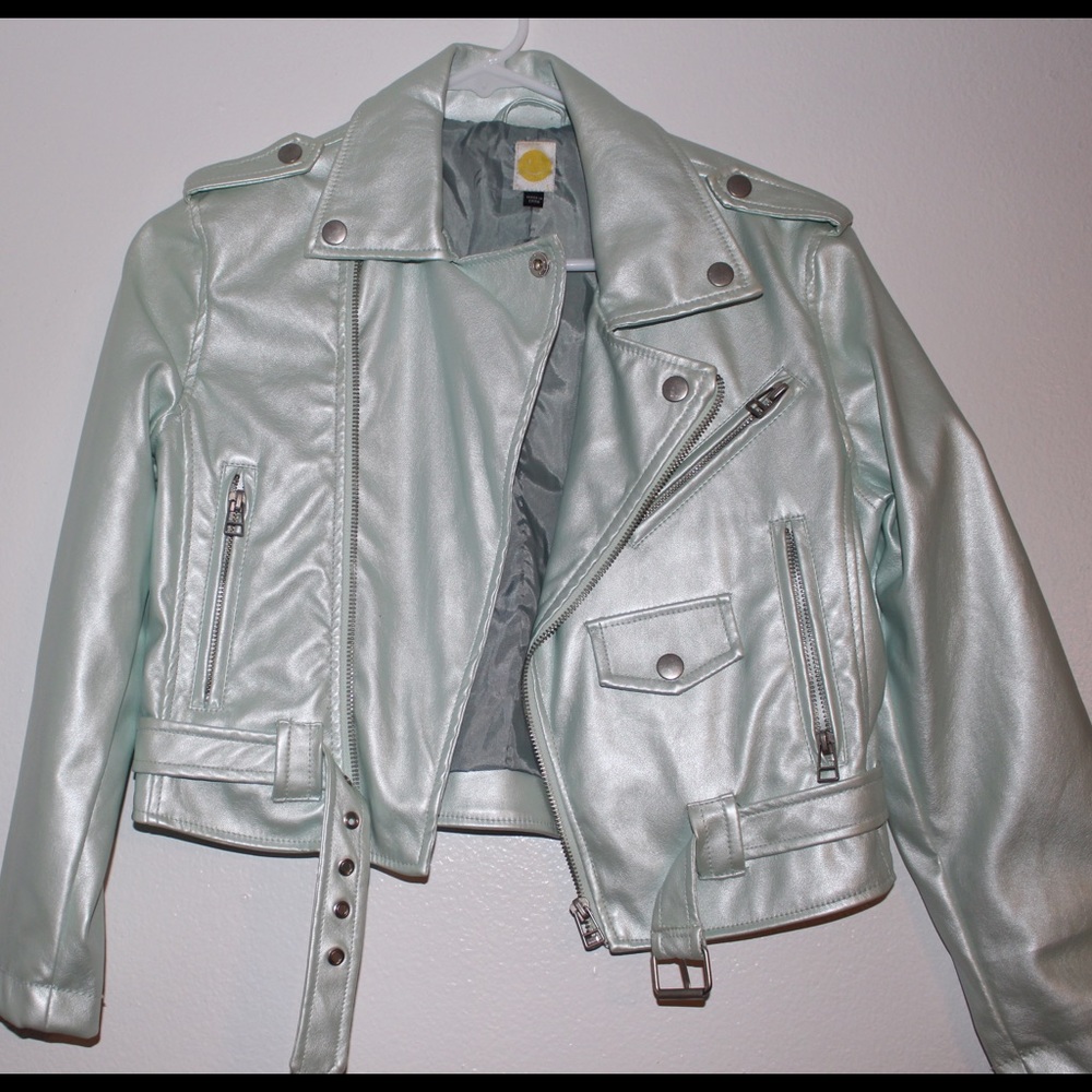 Mint Crop Moto Jacket