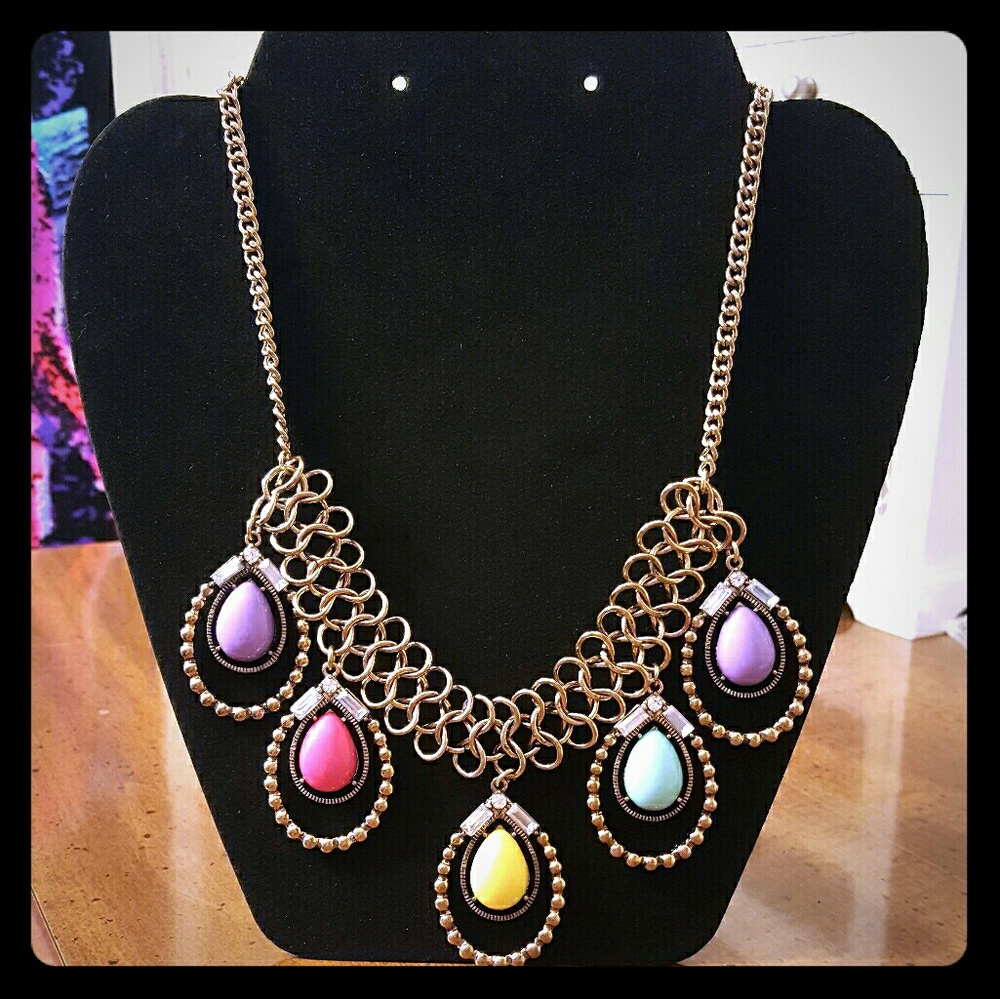 Multicolored Teardrop Statement Necklace