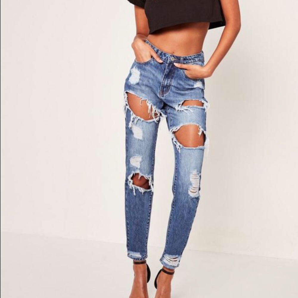 Missguided RIOT high rise ripped jeans mid