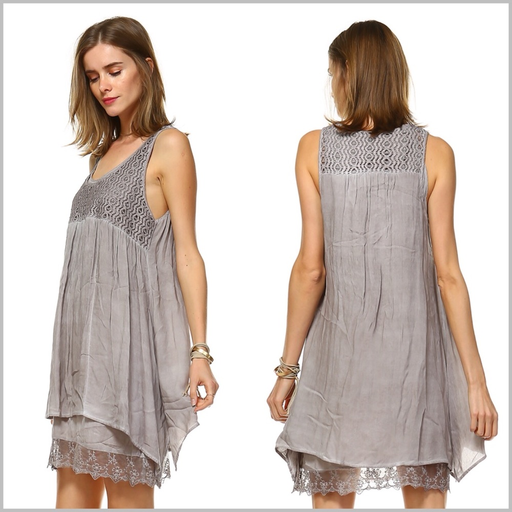 🔹Last One🔹 Mocha* Acid Wash Dress with Lace Trim - Picture 3 of 8