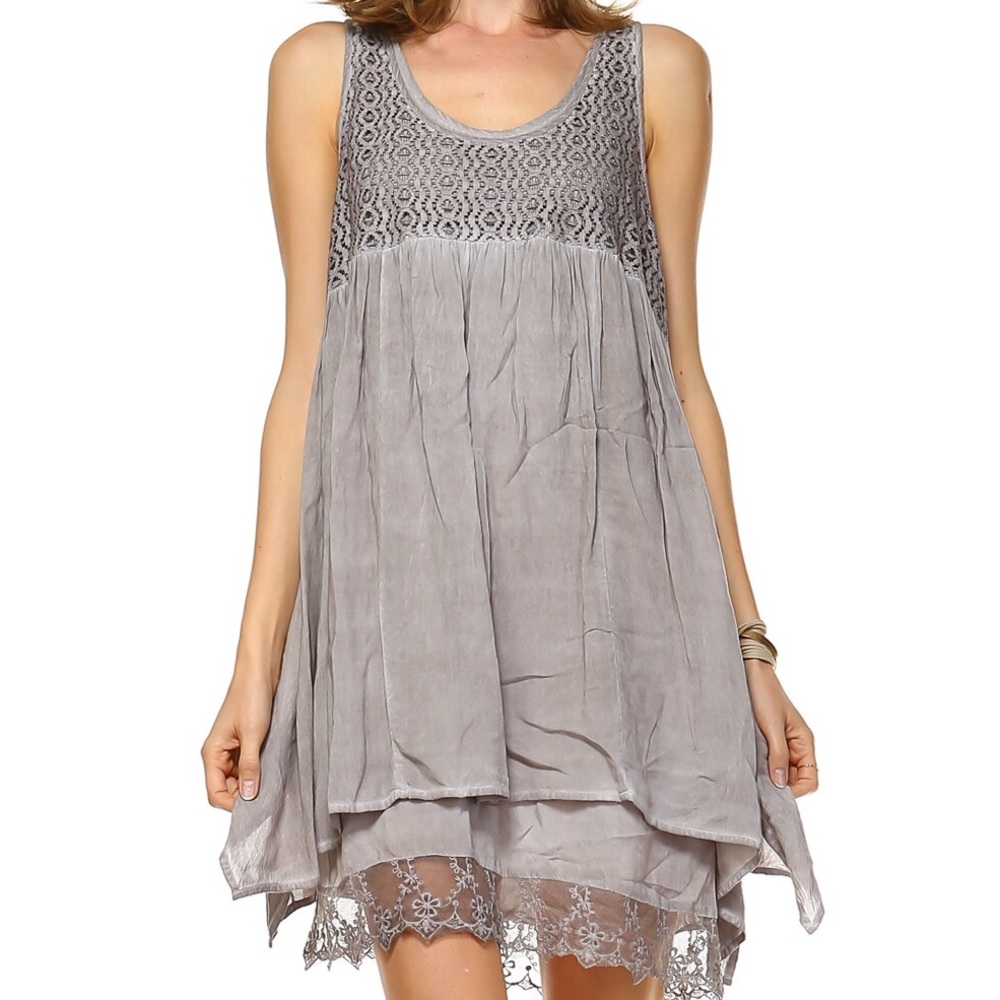 🔹Last One🔹 Mocha* Acid Wash Dress with Lace Trim - Picture 4 of 8