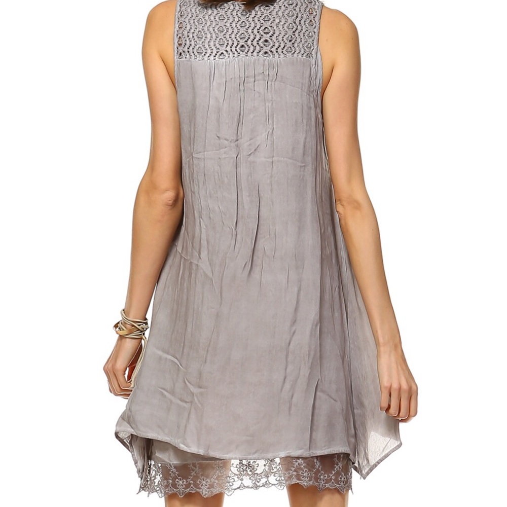🔹Last One🔹 Mocha* Acid Wash Dress with Lace Trim - Picture 6 of 8