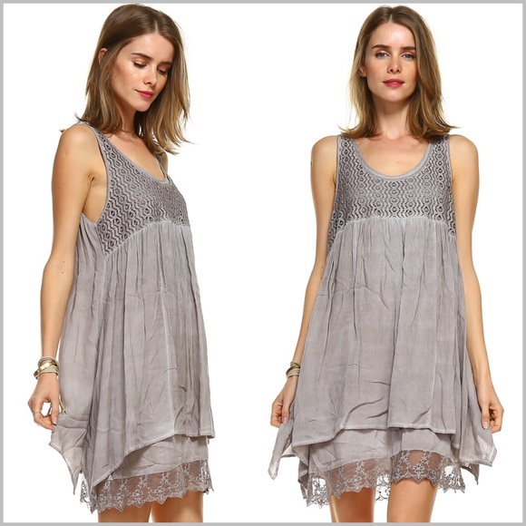 Dresses & Skirts - 🔹Last One🔹 Mocha* Acid Wash Dress with Lace Trim