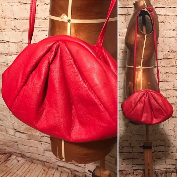 Vintage Handbags - Vintage 1980s Red Lamb's Leather Shoulder Bag
