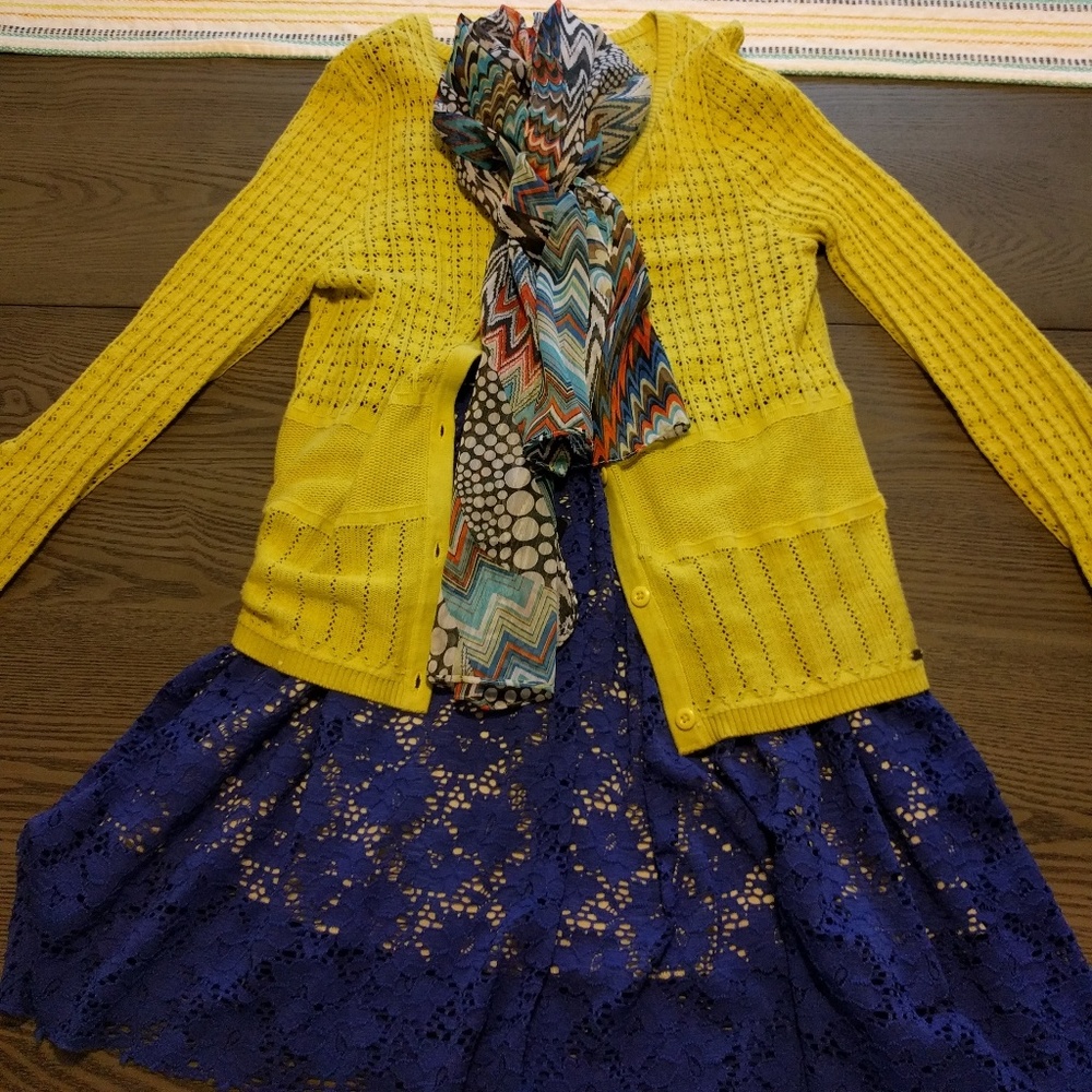 3 piece Boutique Outfit dress, cardigan and scarf