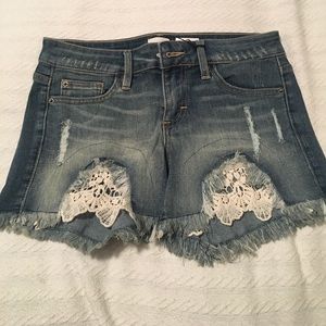 Crochet detail denim shorts