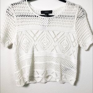 Forever 21 White Crochet Knit Top