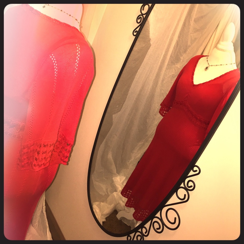 Nanette Lepore red sweater dress with underslip