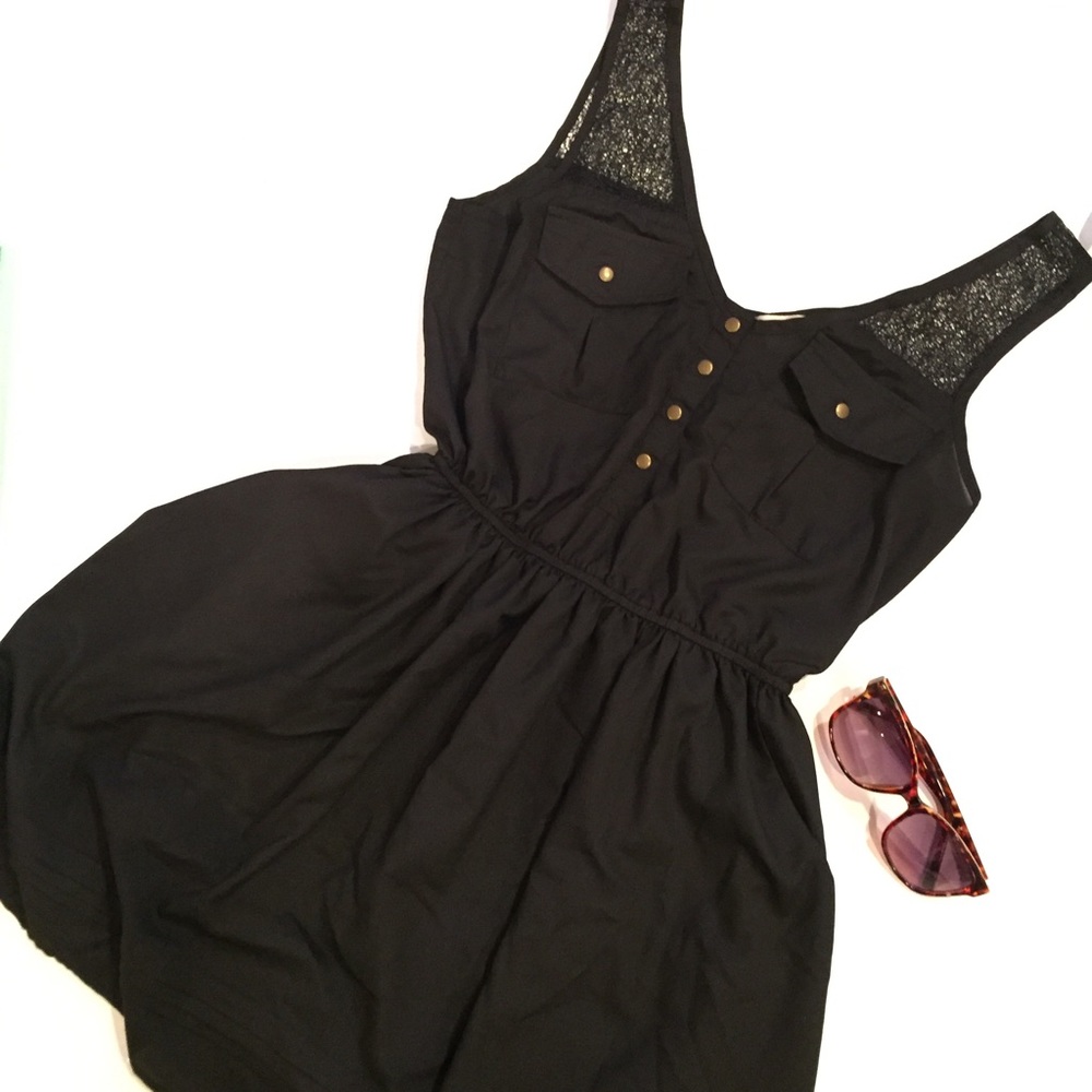 Lace detail black dress