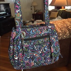 Navy/plum/cream/blue fabric shoulder bag