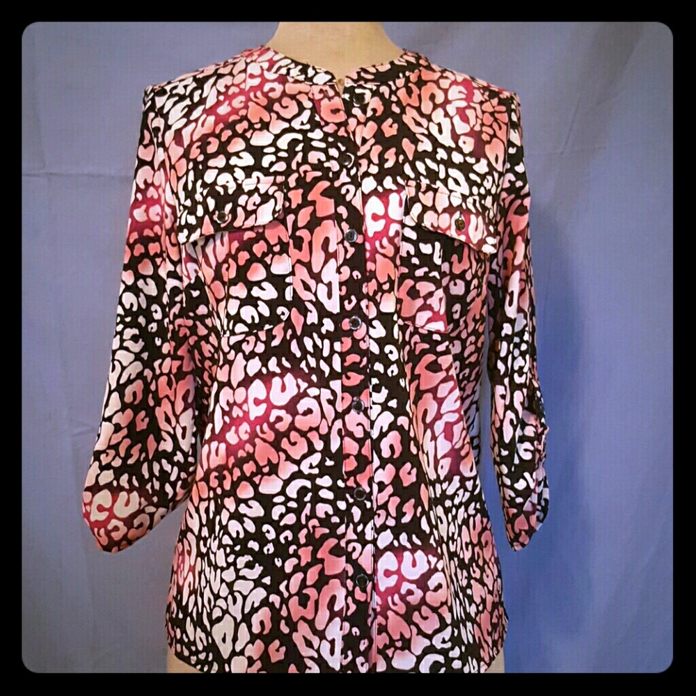 Womens button up blouse long sleeve / 3/4 sleeve