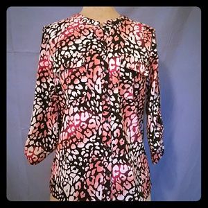 Womens button up blouse long sleeve / 3/4 sleeve