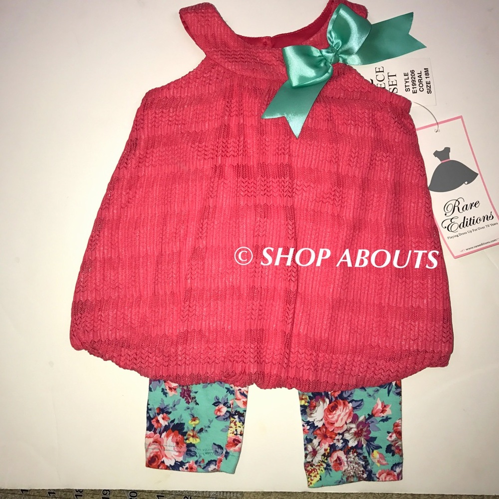 Baby Girl Coral 2 Pc Bubble Dress Top Leggings Set