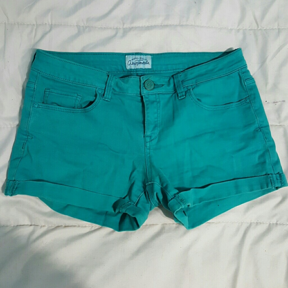 Turquoise cuffed shorts