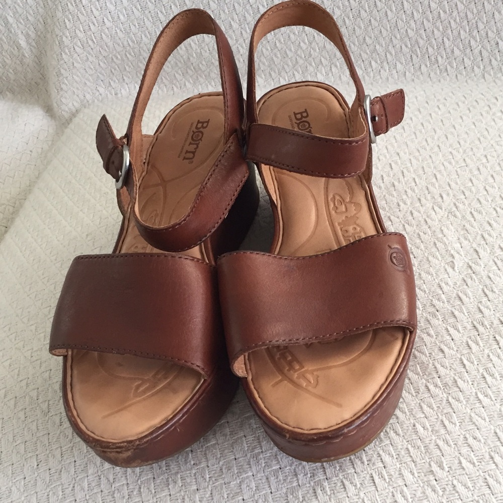 BORN brown leather wedge sandals