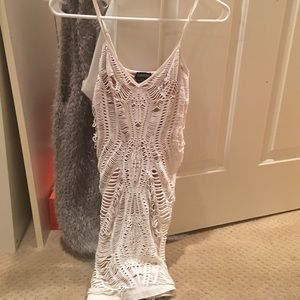 BEBE mini white dress with nude underlay