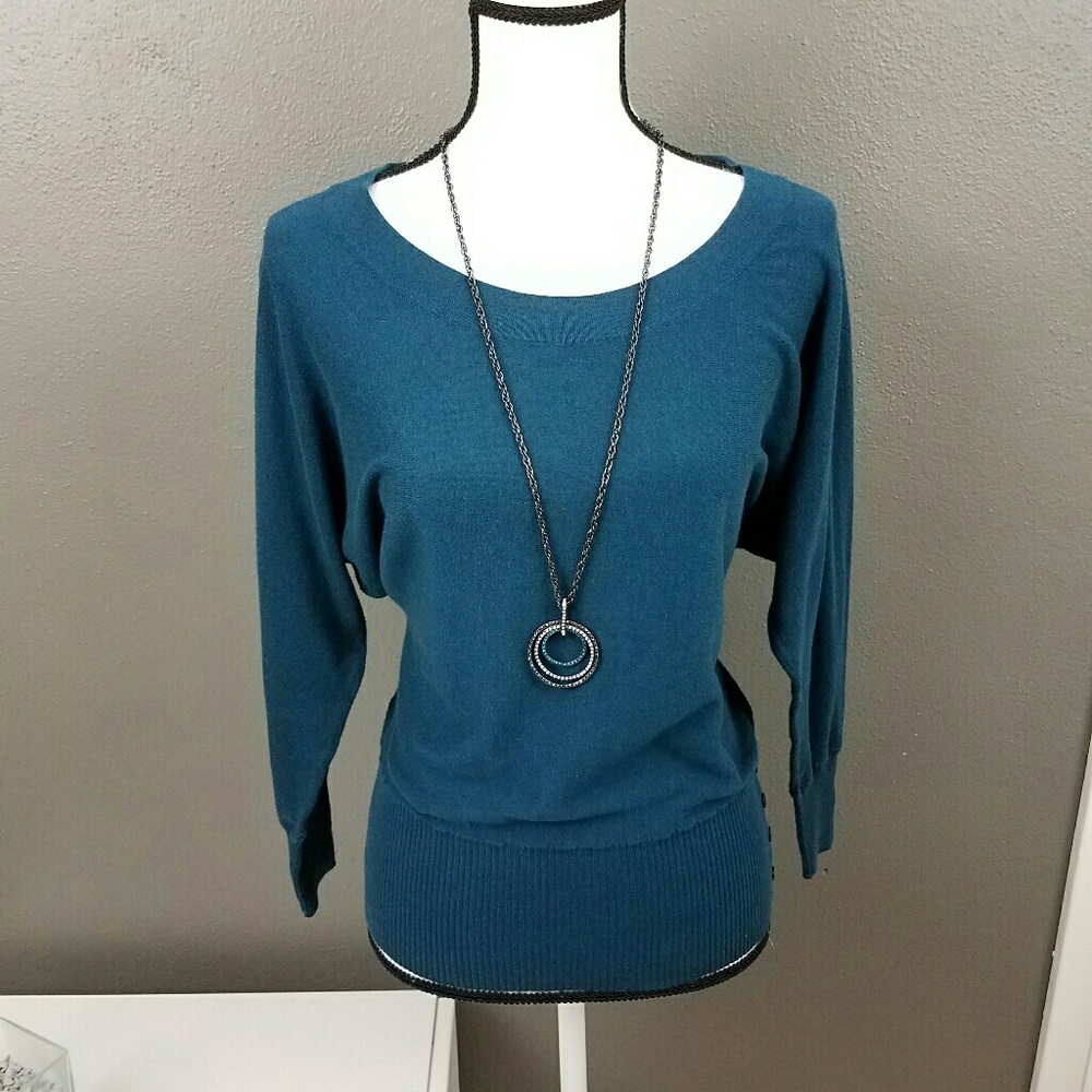Jewel Teal Colored Long Sleeve Knit Top Size S - Picture 3 of 6