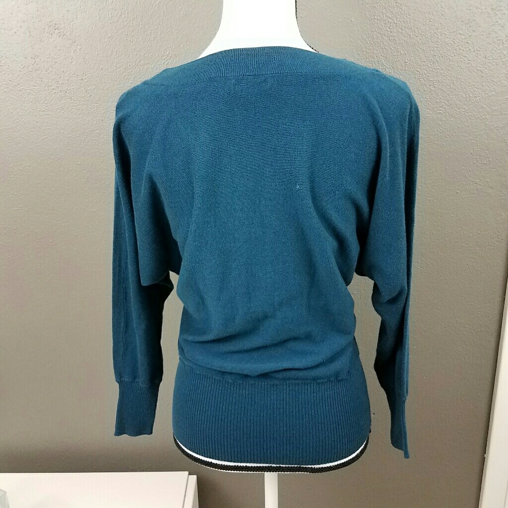 Jewel Teal Colored Long Sleeve Knit Top Size S - Picture 4 of 6