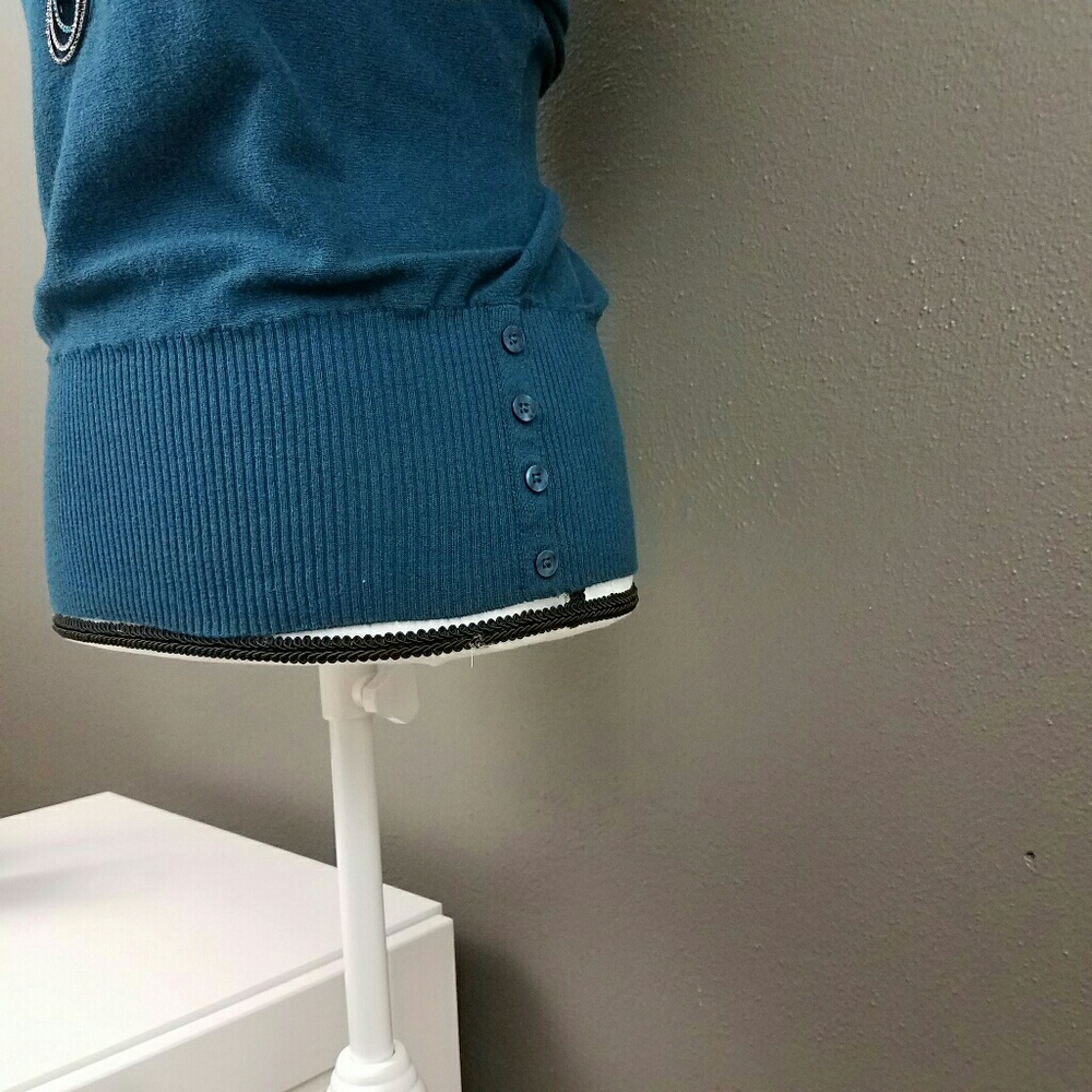 Jewel Teal Colored Long Sleeve Knit Top Size S - Picture 5 of 6