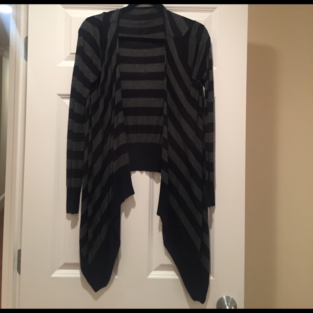 Black and gray striped asymmetric sweater