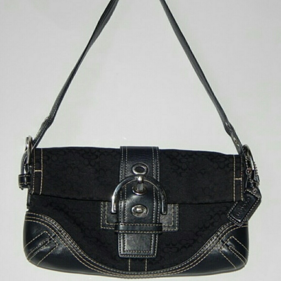 Authentic COACH Black Leather & Mini Signature - Picture 1 of 4