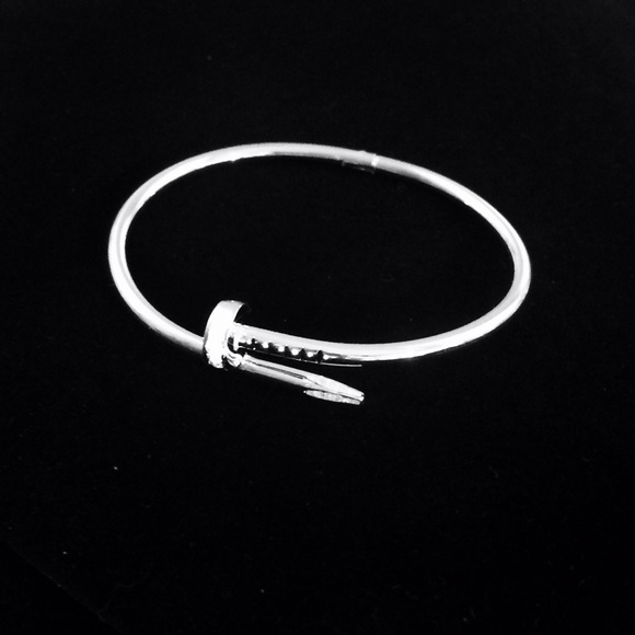 Silver Plated Bangle Nail Bracelet with Crystal - Picture 2 of 4