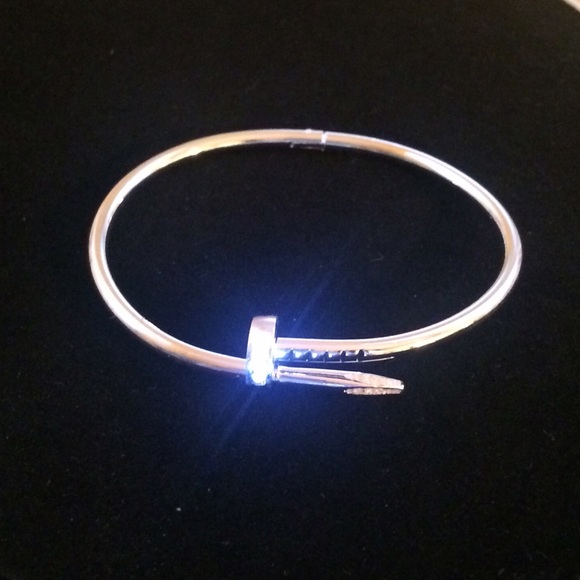 Silver Plated Bangle Nail Bracelet with Crystal - Picture 4 of 4