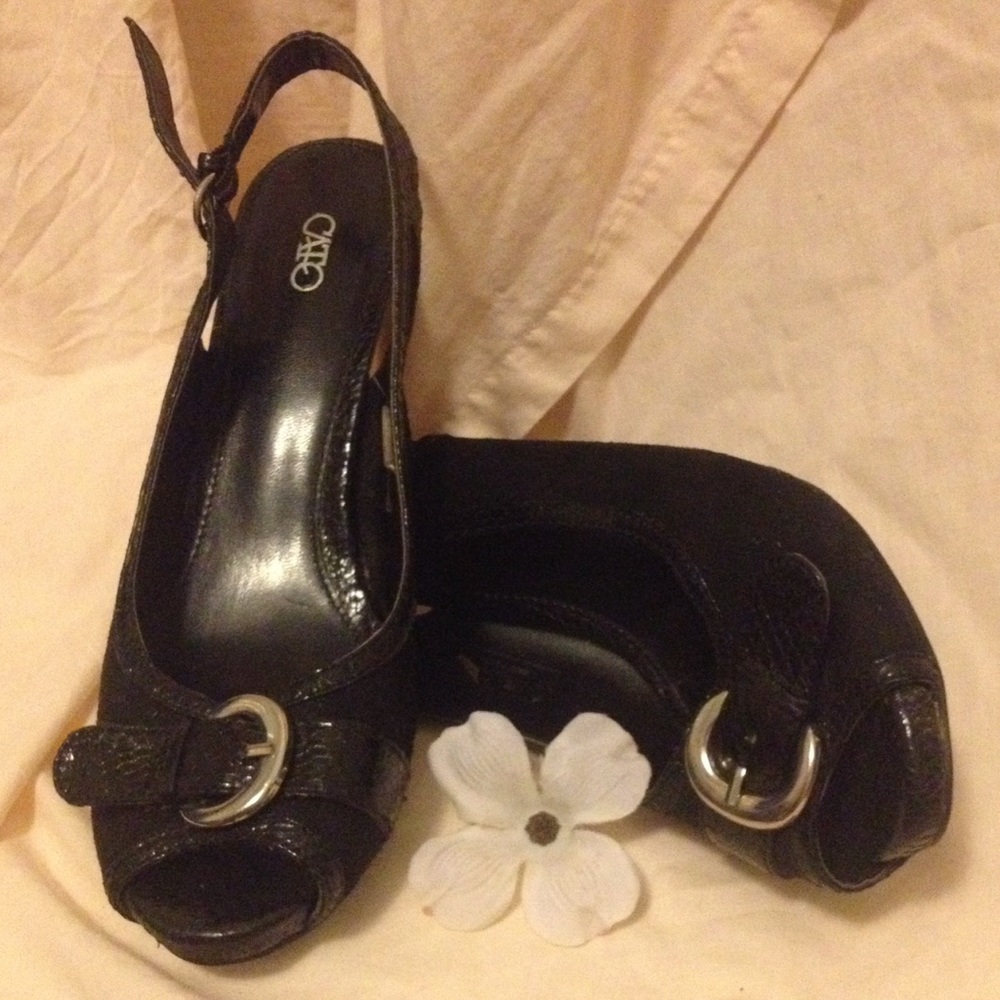 Black Buckle Cato 4" Heels
