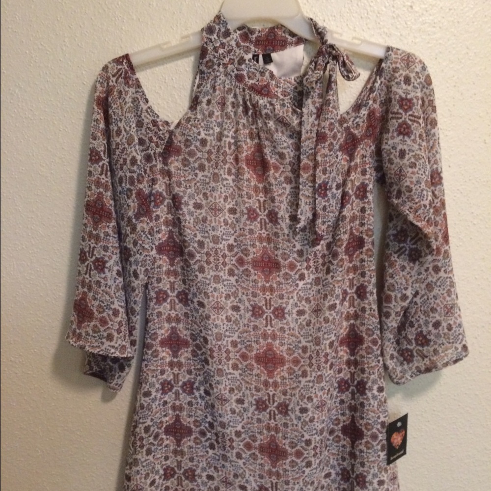 Cold shoulder tie neck dress