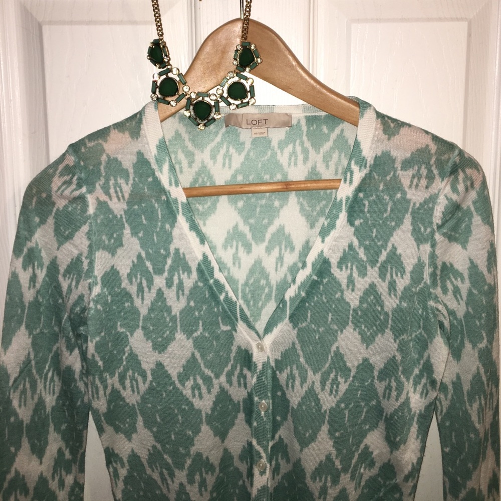 LOFT Mint and white cardigan