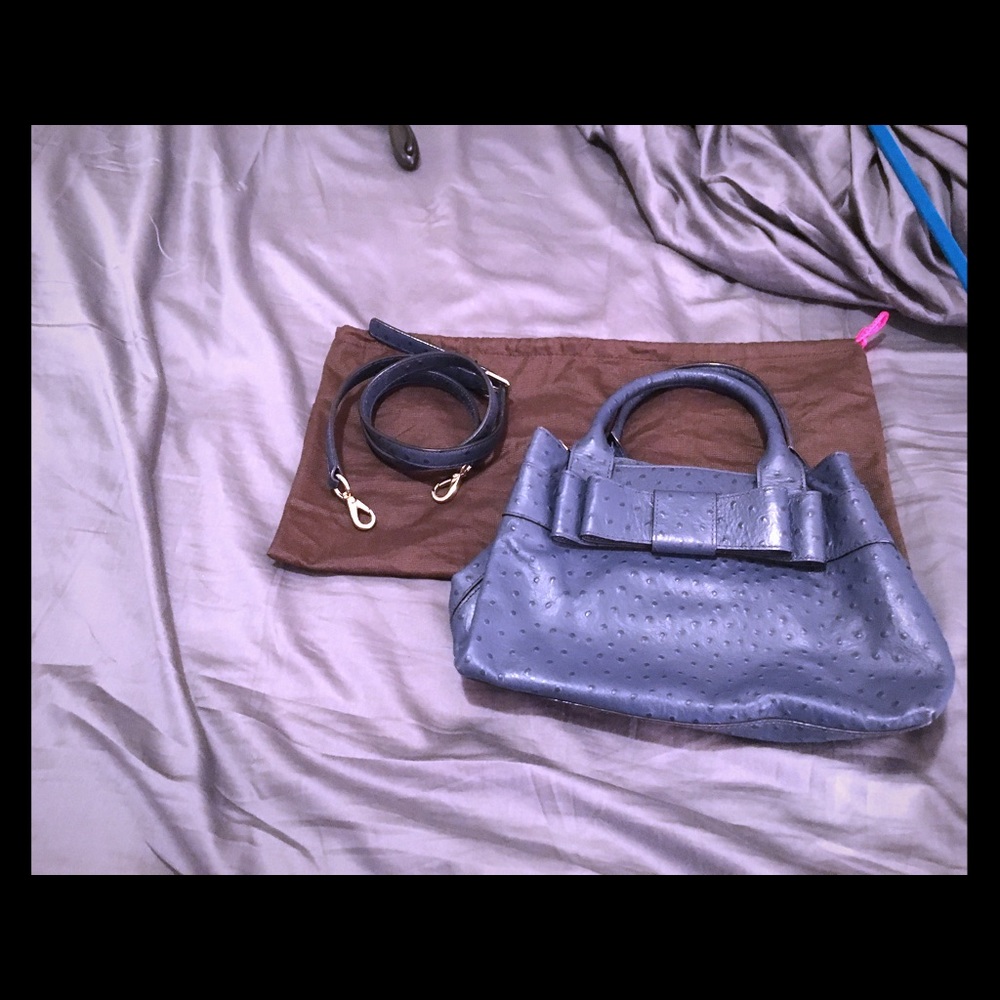 Kate Spade navy ostrich embossed handbag