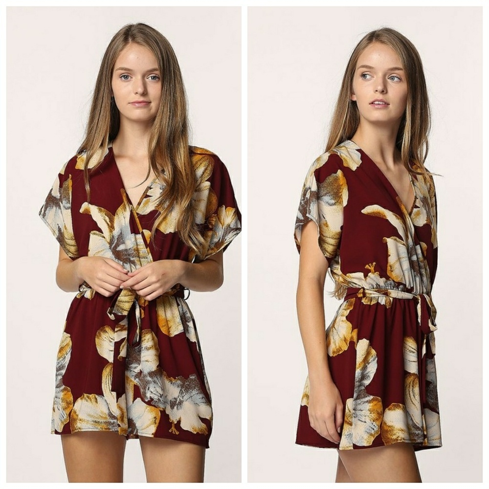Burgundy Floral Romper - Picture 2 of 4