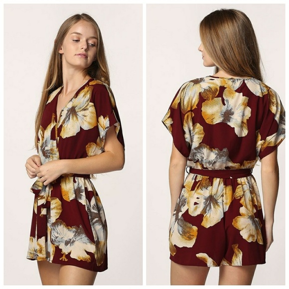 Burgundy Floral Romper - Picture 3 of 4