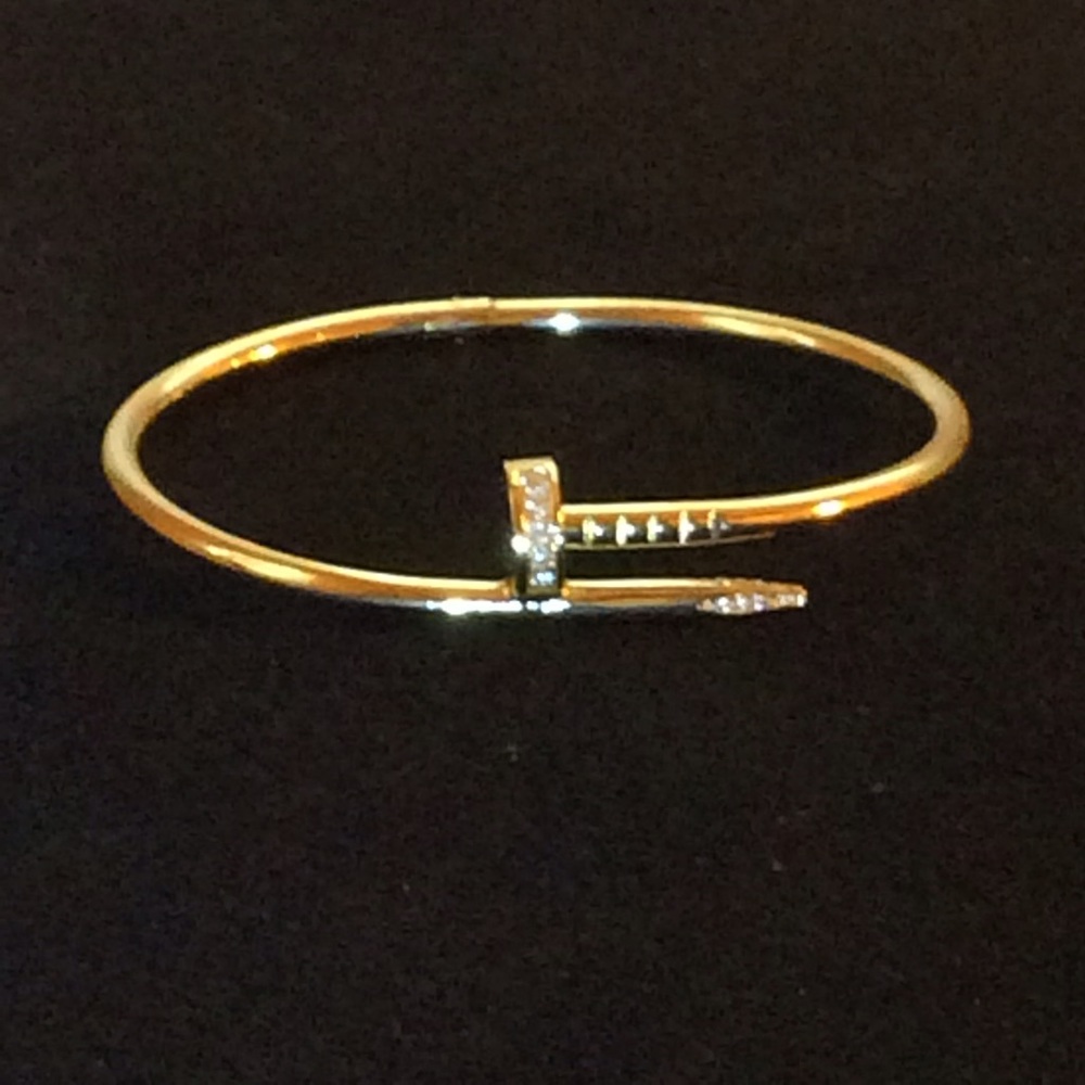 Gold Plated Bangle Nail Bracelet with  Crystal