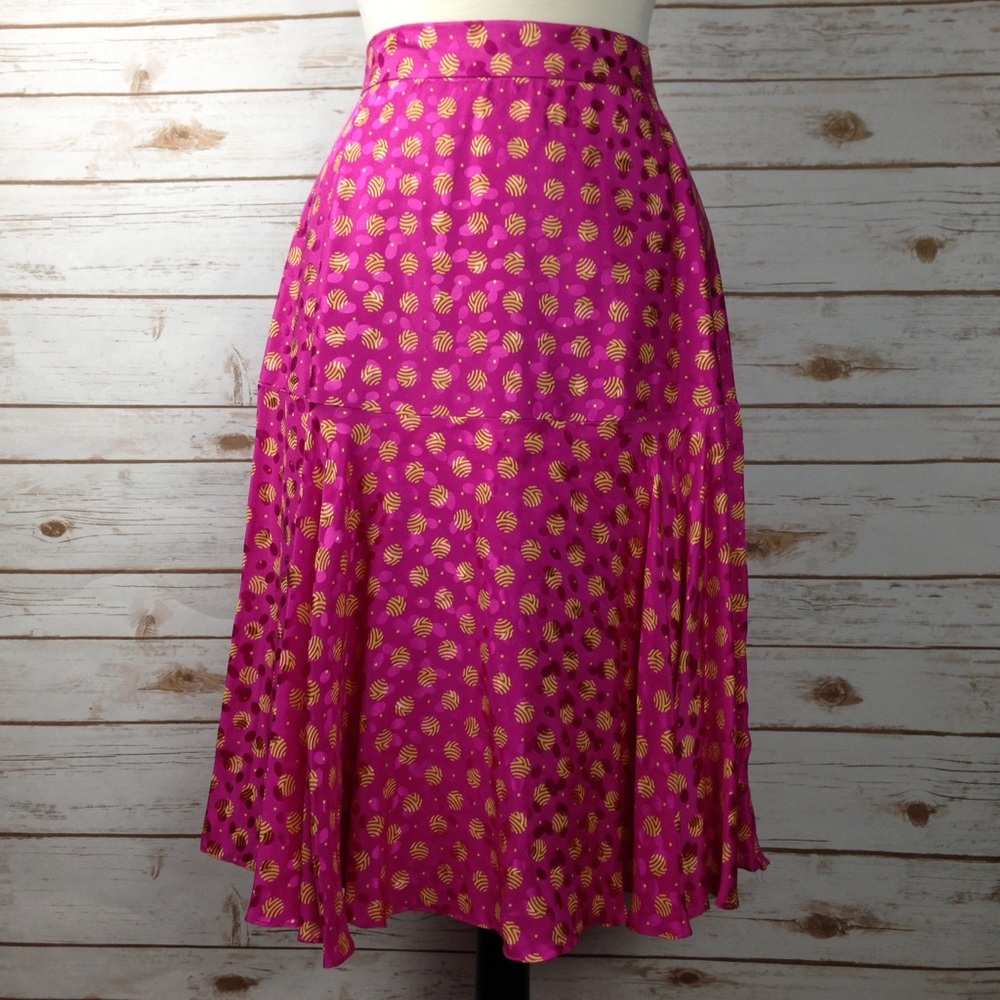 Agatha Brown Pink Circle Pattern Silk Skirt Sz 12