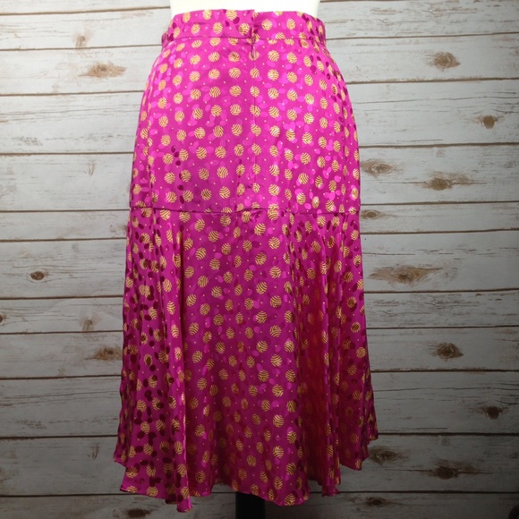 Agatha Brown Pink Circle Pattern Silk Skirt Sz 12 - Picture 2 of 2