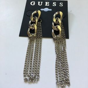 GUESS Chain Earrings Dangle Kim Linear Silver Prom