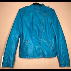 Guess 1981 brand teal leather jacket