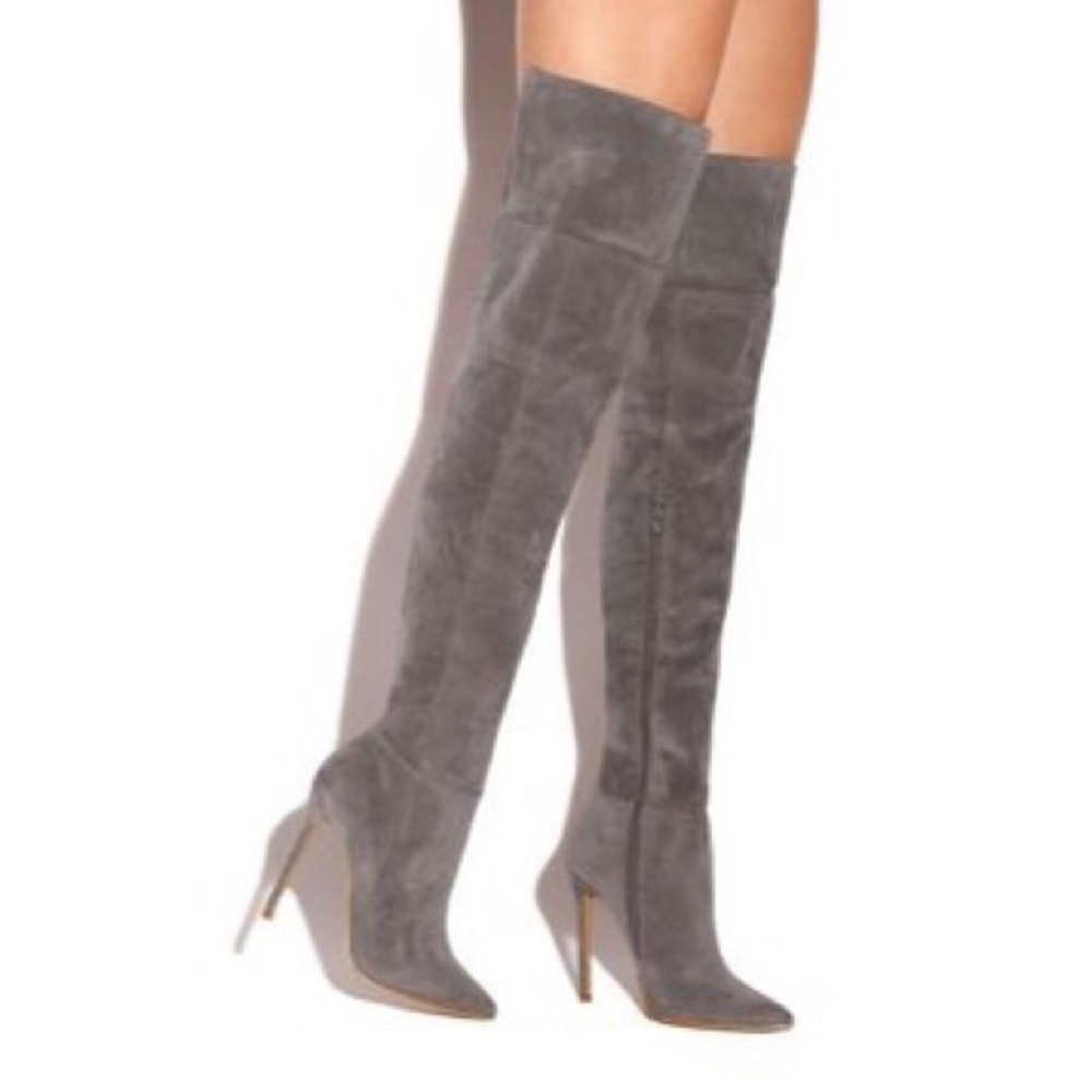 Lola Shoetique gray faux suede tall boots
