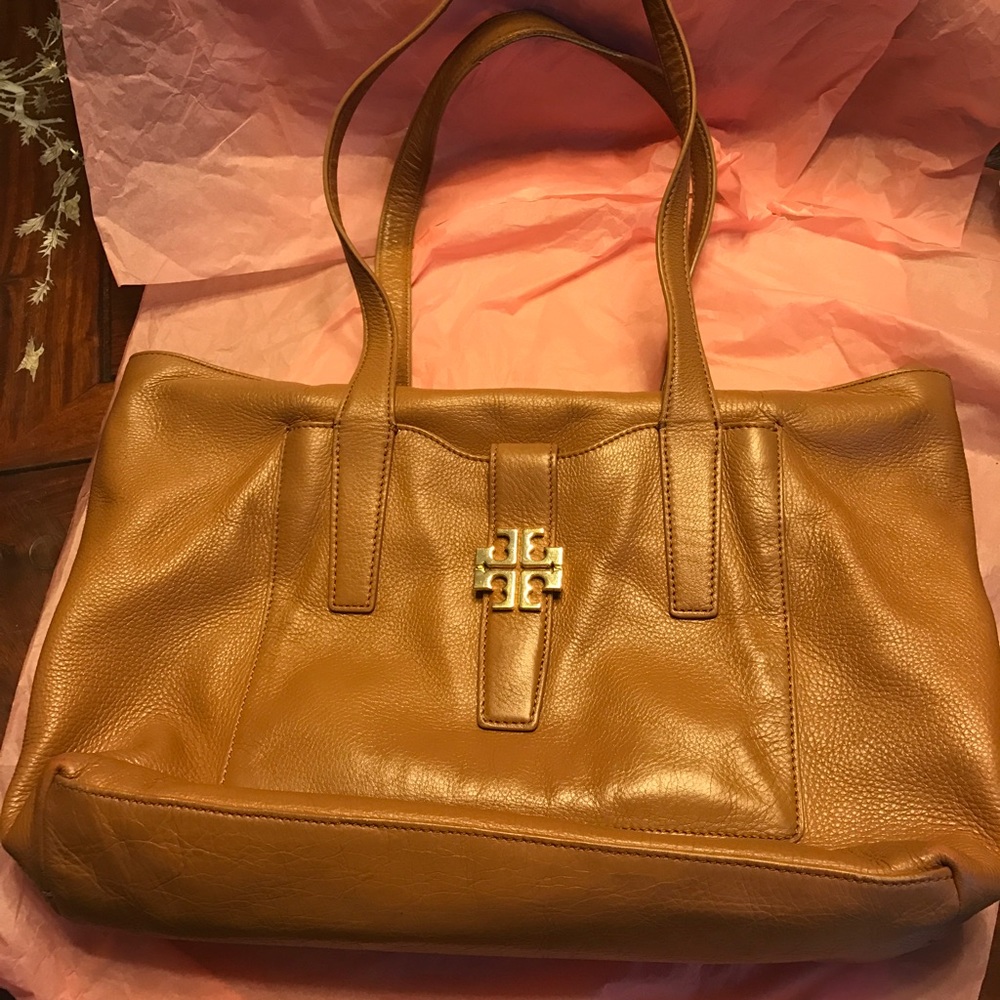 Tory Burch Plaque Tote Tan Leather Handbag
