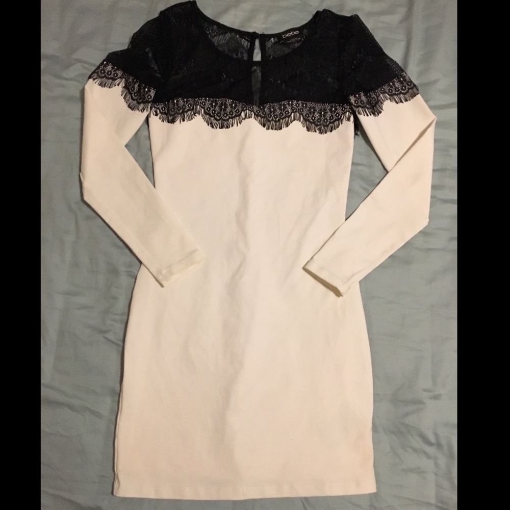Bebe White Dress with Black Lace