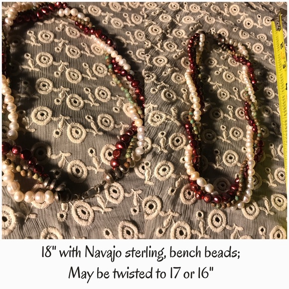 Turquoise, Pearl, Navajo Sterling-Bead Necklace - Picture 3 of 8