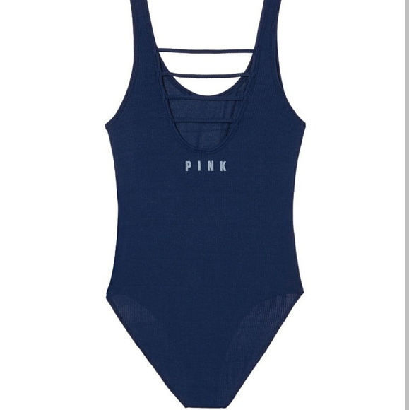 PINK VS CAGE BACK RIBBED navy bodysuit - Picture 2 of 4