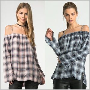 Plaid Off Shoulder Top in 2 Colors Plaid Off Shoulder Top in 2 Colors