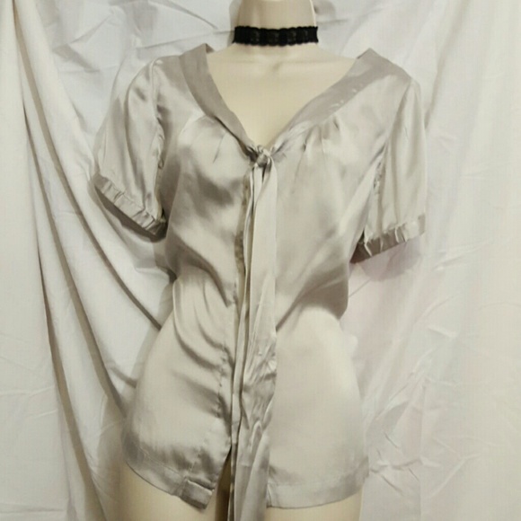 White House Black Market Tops - White House Black Market silver metallic blouse